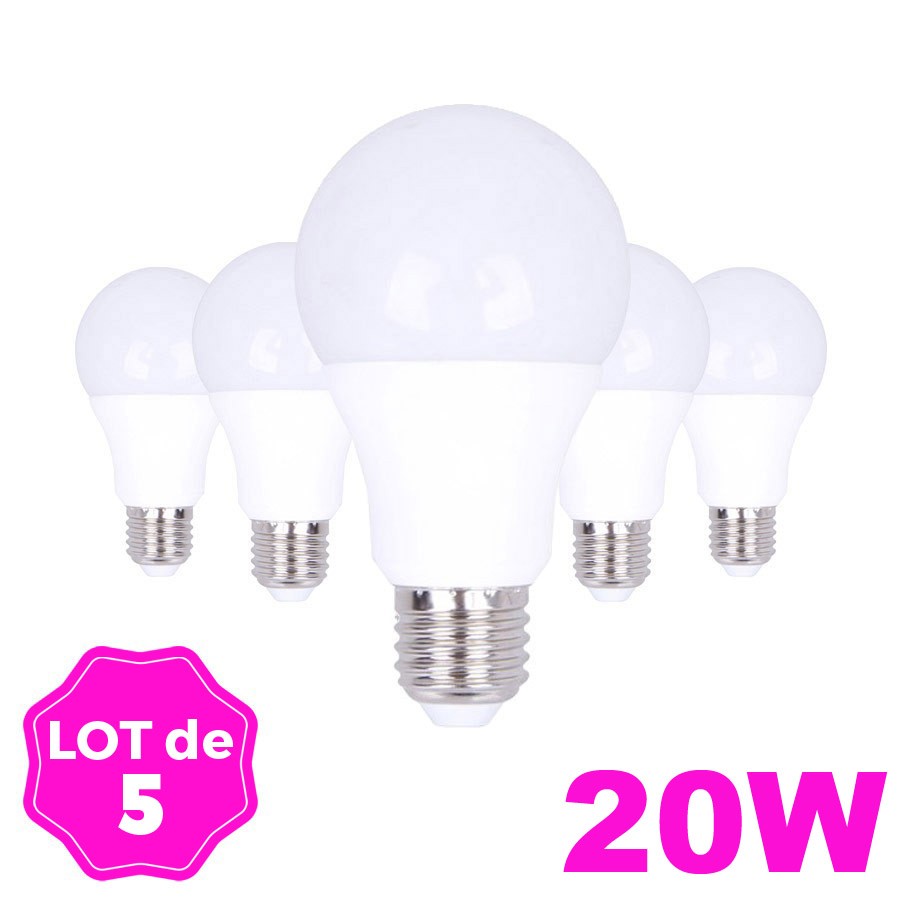 Lot 5 Ampoules LED E27 20W 4500K Blanc Neutre Haute Luminosité clicktofournisseur.com