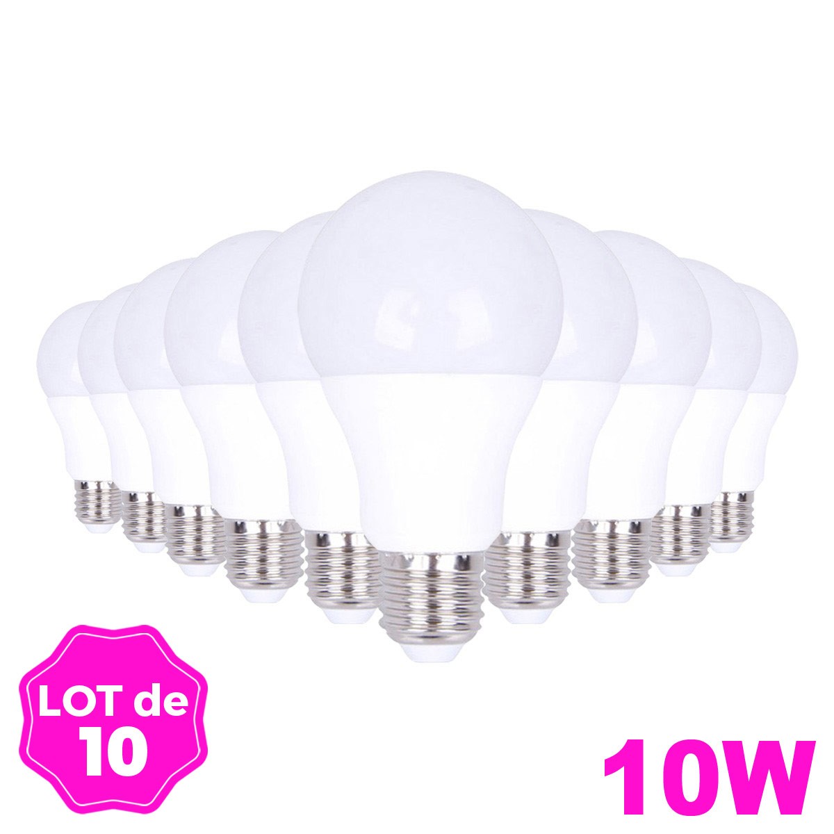 Lot de 10 Ampoules LED E27 10W 2700K Haute Luminosité clicktofournisseur.com