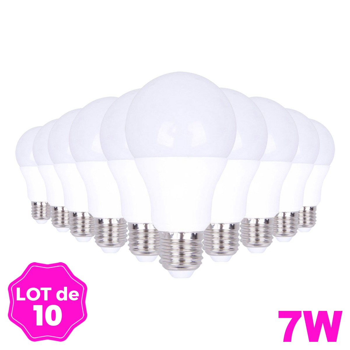 Lot de 10 Ampoules LED E27 7W 2700K Haute Luminosité clicktofournisseur.com