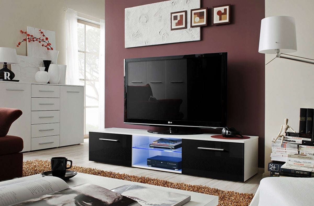 Meuble TV BERN2 en noir et blanc de haute brillance 120x37x45 cm clicktofournisseur.com