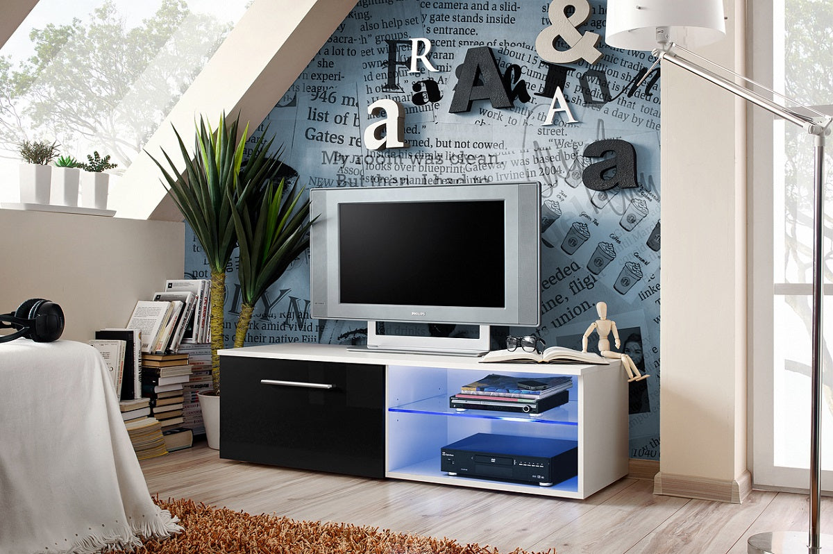 Meuble TV FLY35 à suspendre 160x30x40cm - noir de haute brillance avec LED clicktofournisseur.com