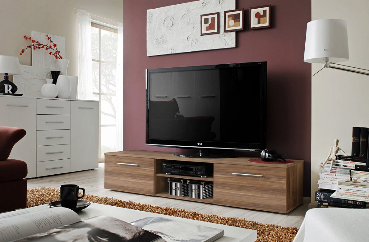 Meuble TV FRESH 150x35x45 cm en blanc de haute brillance avec LED clicktofournisseur.com