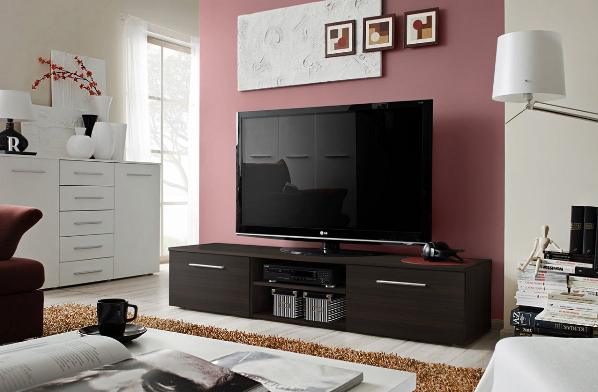 Meuble TV FRESH 150x35x45 cm en noir de haute brillance avec LED clicktofournisseur.com