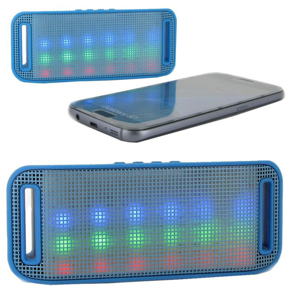 Mini haut parleur stéréo portable bluetooth lumineux et kit mains libres intégré coloris bleu - Clicktofournisseur.com