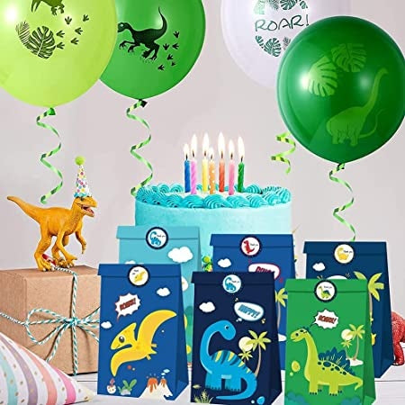 Ecost Customer Return 12 pieces dinosaur paper bags, dinosaur paper party bags, dinosaur