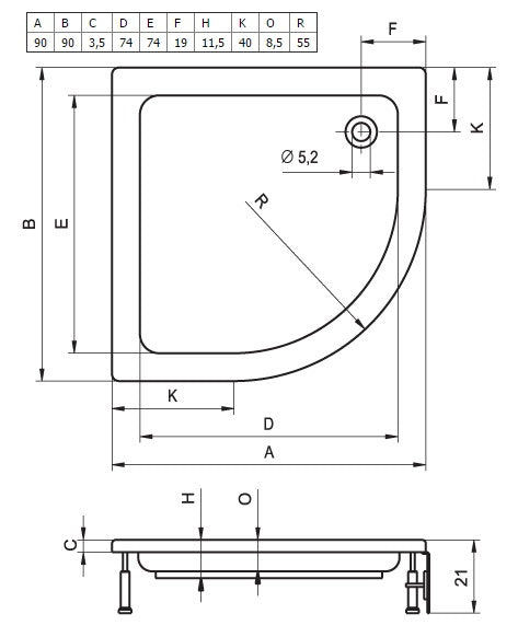 Receveur de douche acrylique quadrant avec tablier RIHO 210 90x90x8,5cm clicktofournisseur.com