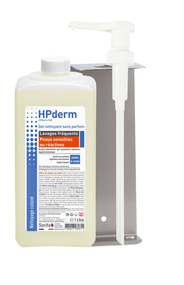 Sorifa - support mural inox + pompe pour flacon 1l de marque sorifa - pour gels et savons liquides. - Clicktofournisseur.com