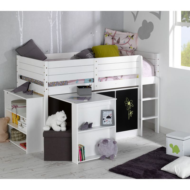 Set lit mi-hauteur + bureau + meuble de rangement + paraiso blanc clicktofournisseur.com