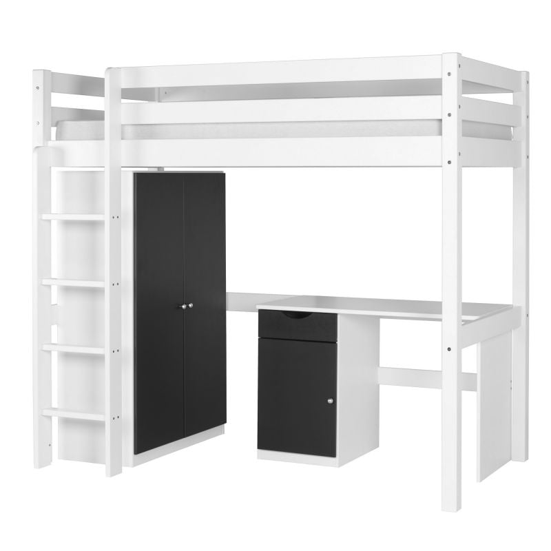 Set wood : lit mezzanine + armoire + bureau blanc clicktofournisseur.com