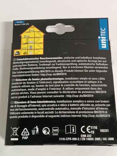 Retour client Ecost UNITEC Détecteur de fumée design 10 ans, note Stiftung Warentest « Bon » (2,2), nous