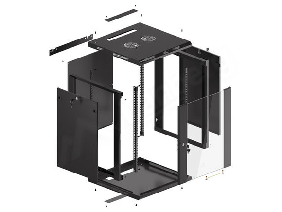 Baie d'installation murale lanberg 19'' 15u 600x600mm noire porte vitrée