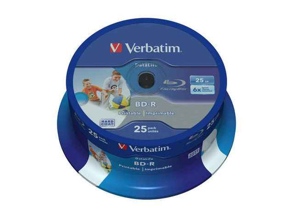 BD-R VERBATIM 25 Go, vitesse 6x, 25 feuilles, simple couche, broche, imprimable, « Wide Inkjet Printable » « 43811 »