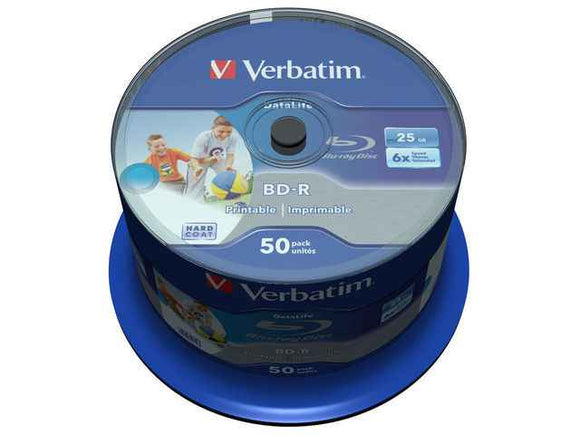 BD-R VERBATIM 25 Go, vitesse 6x, 50 feuilles, simple couche, broche, imprimable, « Wide Inkjet Printable » « 43812 »