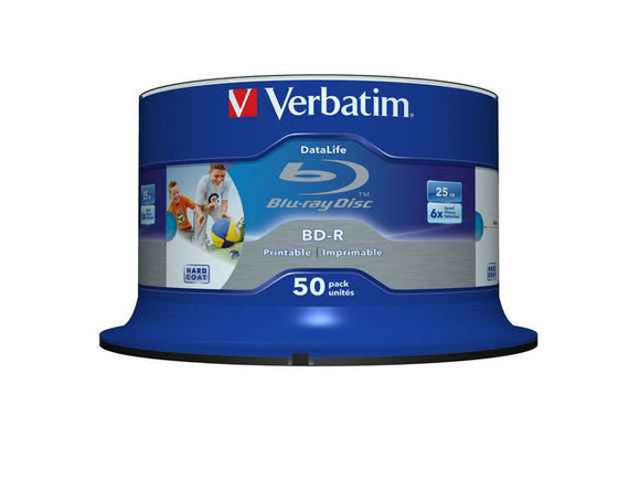 BD-R VERBATIM 25 Go, vitesse 6x, 50 feuilles, simple couche, broche, imprimable, « Wide Inkjet Printable » « 43812 »