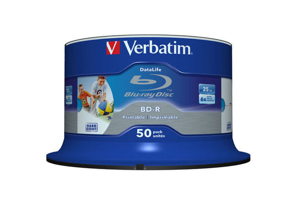 BD-R VERBATIM 25 Go, vitesse 6x, 50 feuilles, simple couche, broche, imprimable, « Wide Inkjet Printable » « 43812 »