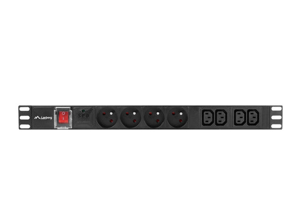 Multiprise Lanberg pour rack PDU (1 unité, 10 A, 8 x 230 V, 2 m) pdu-04e04i-0200-iec-bk