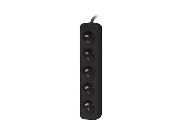 Multiprise 1,5 m, noire, 5 prises, câble en cuivre massif