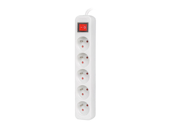 Listwa zasilająca 1.5m, biała, 5 gniazd, z wyłącznikiem, kabel wykonany z pełnej miedzi