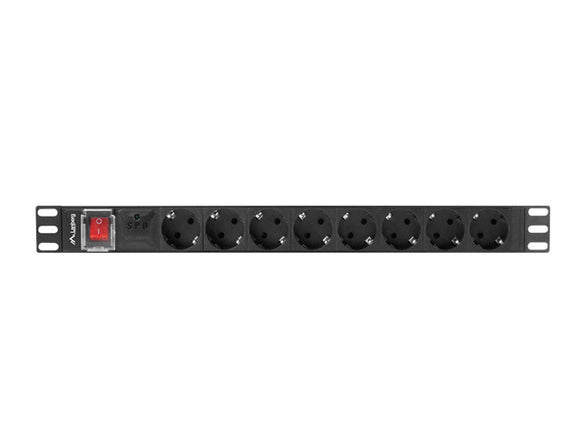 Barrette d'alimentation LANBERG pour rack 19" (1U, 16 A, 8 x Shuko, 2 m)