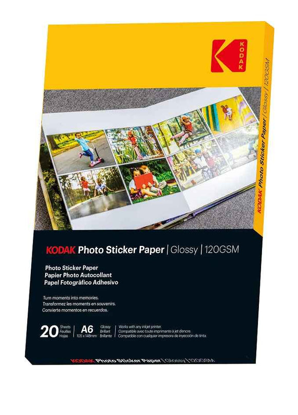 Papier photo autocollant Kodak brillant 120 g/m² A6 x 20 (3510652)