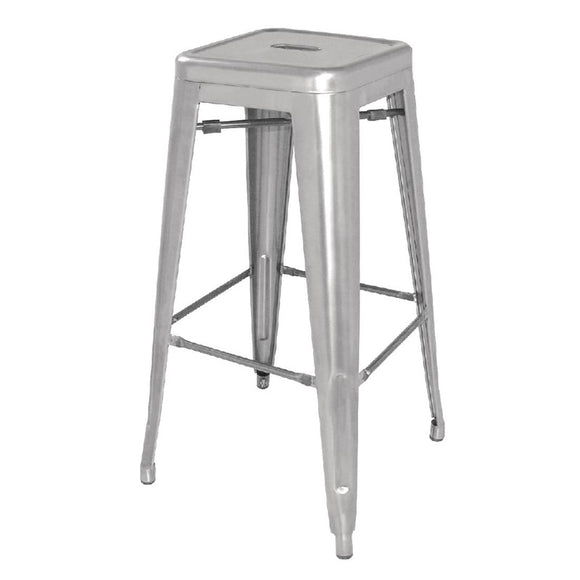 LOT DE 4 TABOURETS HAUTS EN ACIER GALVANISÉ BISTRO GRIS MÉTALISÉ - clicktofournisseur.com