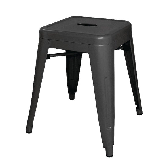 LOT DE 4 TABOURETS BISTRO BAS EN ACIER NOIR - clicktofournisseur.com