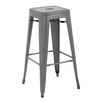 LOT DE 4 TABOURETS HAUTS EN ACIER GALVANISÉ BISTRO GRIS ARGENTÉ - clicktofournisseur.com