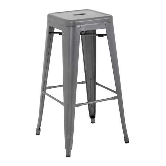 LOT DE 4 TABOURETS HAUTS EN ACIER GALVANISÉ BISTRO GRIS ARGENTÉ - clicktofournisseur.com
