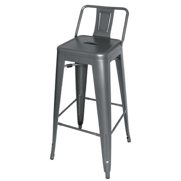 LOT DE 4 TABOURETS HAUTS EN ACIER EN ACIER NOIR AVEC DOSSIER BISTRO - clicktofournisseur.com