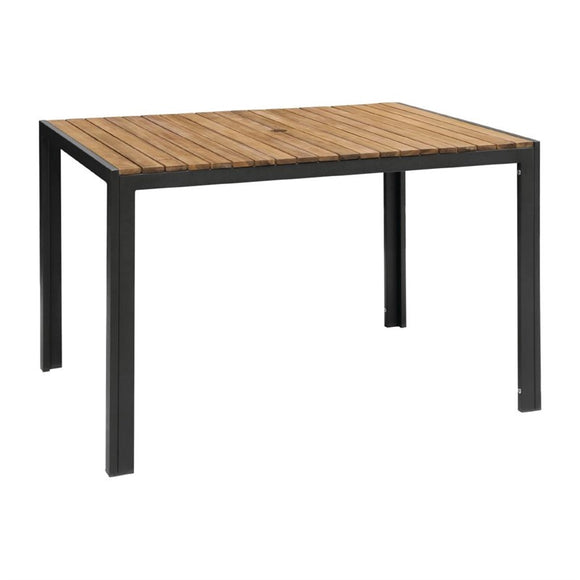 TABLE RECTANGULAIRE EN ACIER ET ACACIA 120 CM - clicktofournisseur.com