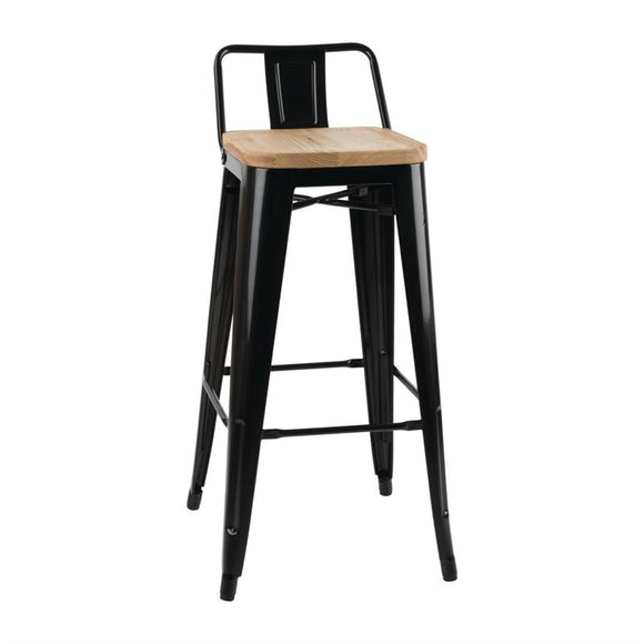 LOT DE 4 TABOURETS BISTRO HAUTS AVEC DOSSIER ET ASSISE EN BOIS NOIRS - clicktofournisseur.com