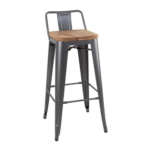 LOT DE 4 TABOURETS BISTRO HAUTS AVEC DOSSIER ET ASSISE EN BOIS GRIS MÉTALLISÉ - clicktofournisseur.com