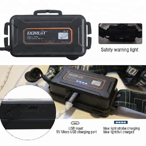 Lampe frontale à led boruit yhx-1030 avec sifflet sos