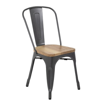 LOT DE 4 CHAISES BISTRO EN ACIER AVEC ASSISE EN BOIS GRIS MÉTALLISÉ - clicktofournisseur.com