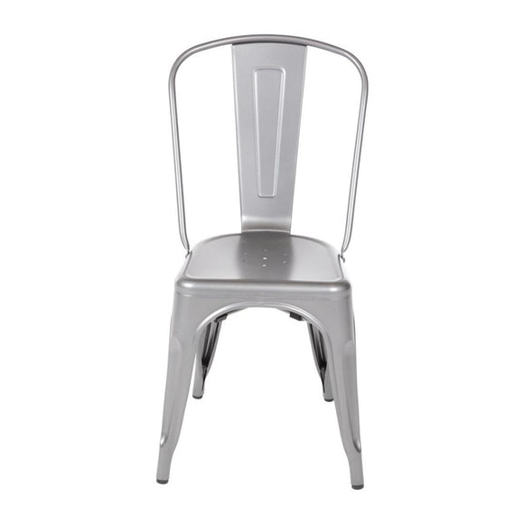 LOT DE 4 CHAISES BISTRO EN ACIER GRIS MÉTALLISÉ - clicktofournisseur.com