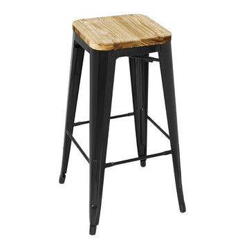 LOT DE 4 TABOURET BISTRO HAUT EN ACIER NOIR AVEC ASSISE EN BOIS - clicktofournisseur.com