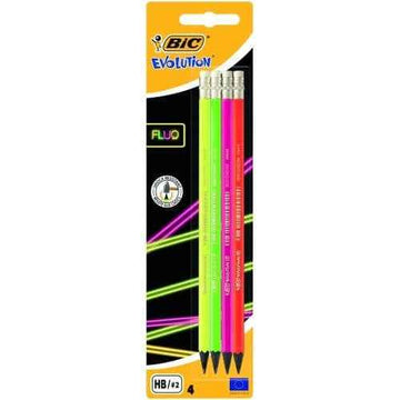 Crayons BIC EVOLUTION FLUO ERASER BL4 EU, lot de 4 pièces 449046
