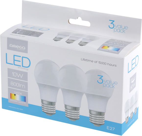 Ampoule led omega e27 10 w 4 200 k lot de 3 45054