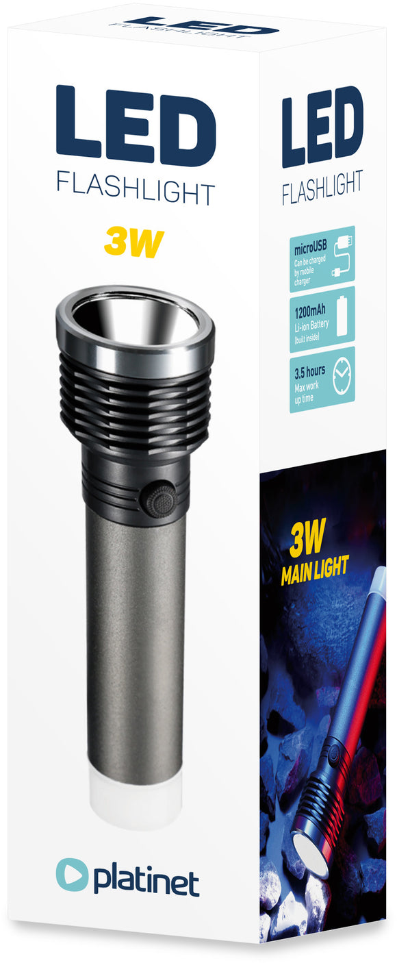 Lampe torche platinet 3w 1200mah grise 45772