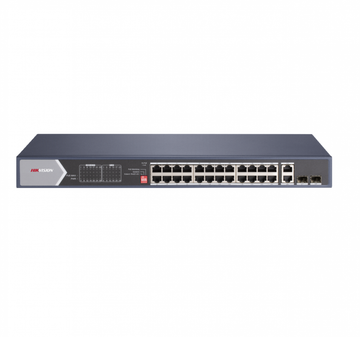 Commutateur poe hikvision 20 ports gigabit 2 sfp boîtier métallique  ds-3e0528hp-e  boîtier vert 2 lignes