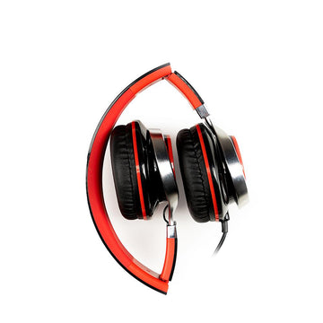 Casque audio filaire standard usage multimédia microphone filaire pliable serre-tête réglable connexion via jack 35 mm x 2 rouge et noir  sphs-silver  timbre vert 08 lei