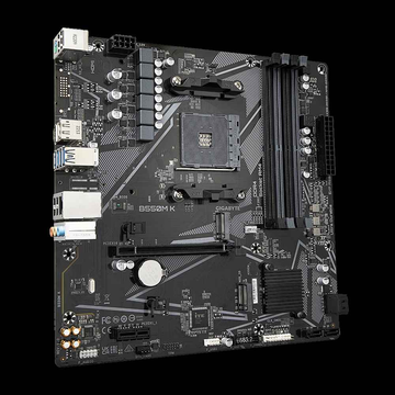 Gigabyte | B550M K 1.0 M/B | Famille de processeurs AMD | Socket de processeur AM4 | DDR4 DIMM | Emplacements mémoire : 4 | Interfaces de disque dur prises en charge : SATA, M.2 | Nombre de connecteurs SATA : 4 | Chipset AMD B550 | Micro ATX