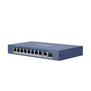 Commutateur poe hikvision port gigabit x 8 sfp x 1 non géré rackable boîtier métallique  ds-3e0510p-e  boîtier vert 2 lignes