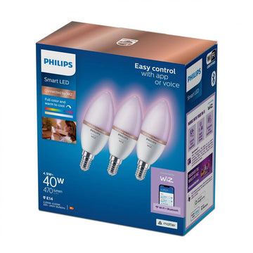 Lot de 3 ampoules intelligentes philips 40 w c37 e14 wiz app