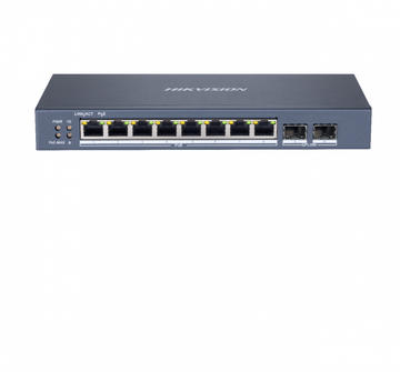 Commutateur poe hikvision 8 ports gigabit 2 sfp géré boîtier métallique  ds-3e1510p-si  boîtier vert 2 lignes