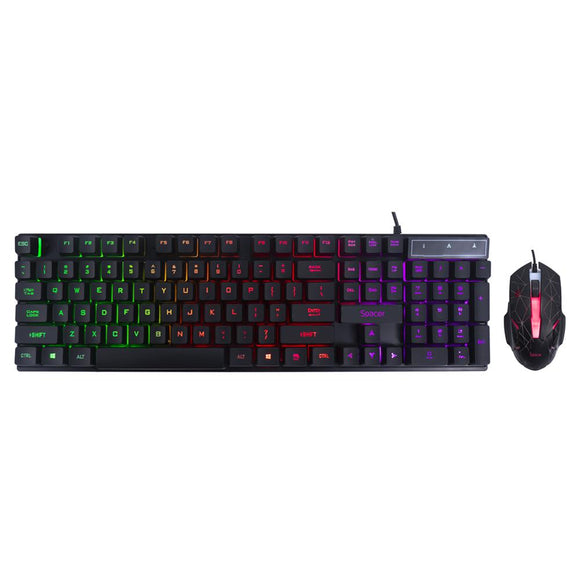Kit gaming spacer usb clavier rgb arc-en-ciel + souris optique 7 couleurs noir  sp-gk-01  timbre vert 08 lb