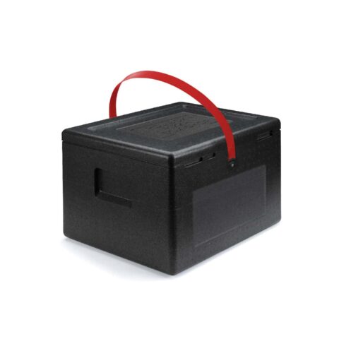 Conteneur Pizza Boxshop de noir avec poignée rouge pour livrason pizza 36L - clicktofournisseur.com