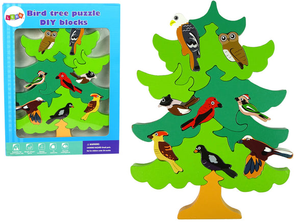 Puzzle en bois à faire soi-même avec des oiseaux et des arbres