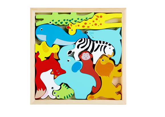 Puzzle en bois animaux à associer lion lapin