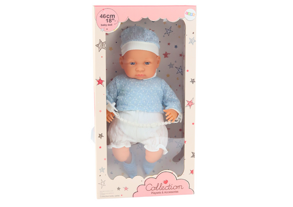 Poupée bébé 46 cm Bleu Sucette Chapeau Chaussettes